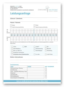 Formular für eine zahntechnische Leistungsanfrage